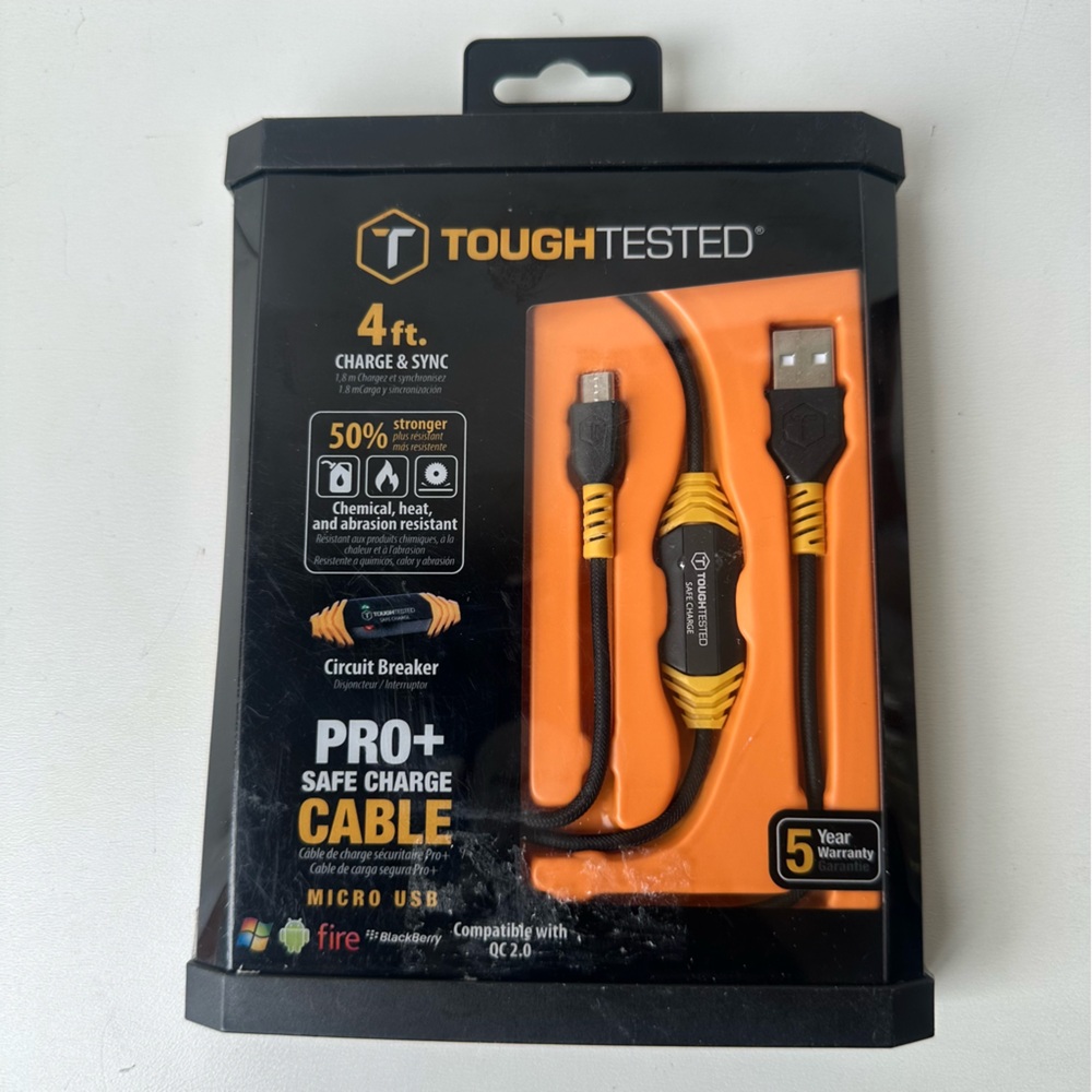 TOUGH TESTED 4 Ft Charge & Sync PRO+ Safe Charge Cable Micro USB